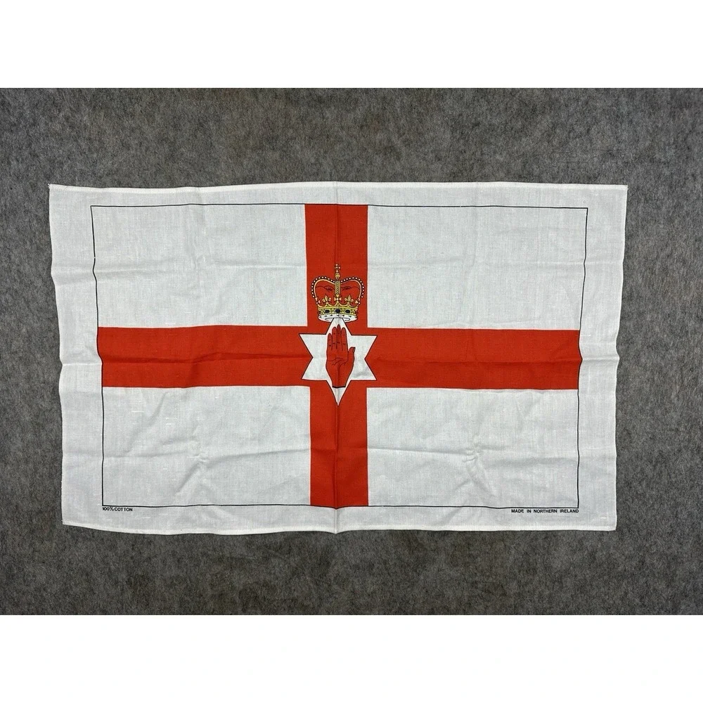 Vintage Northern Ireland Ulster Banner Flag Tea Towel Red Hand 31x18 Cotton 70s